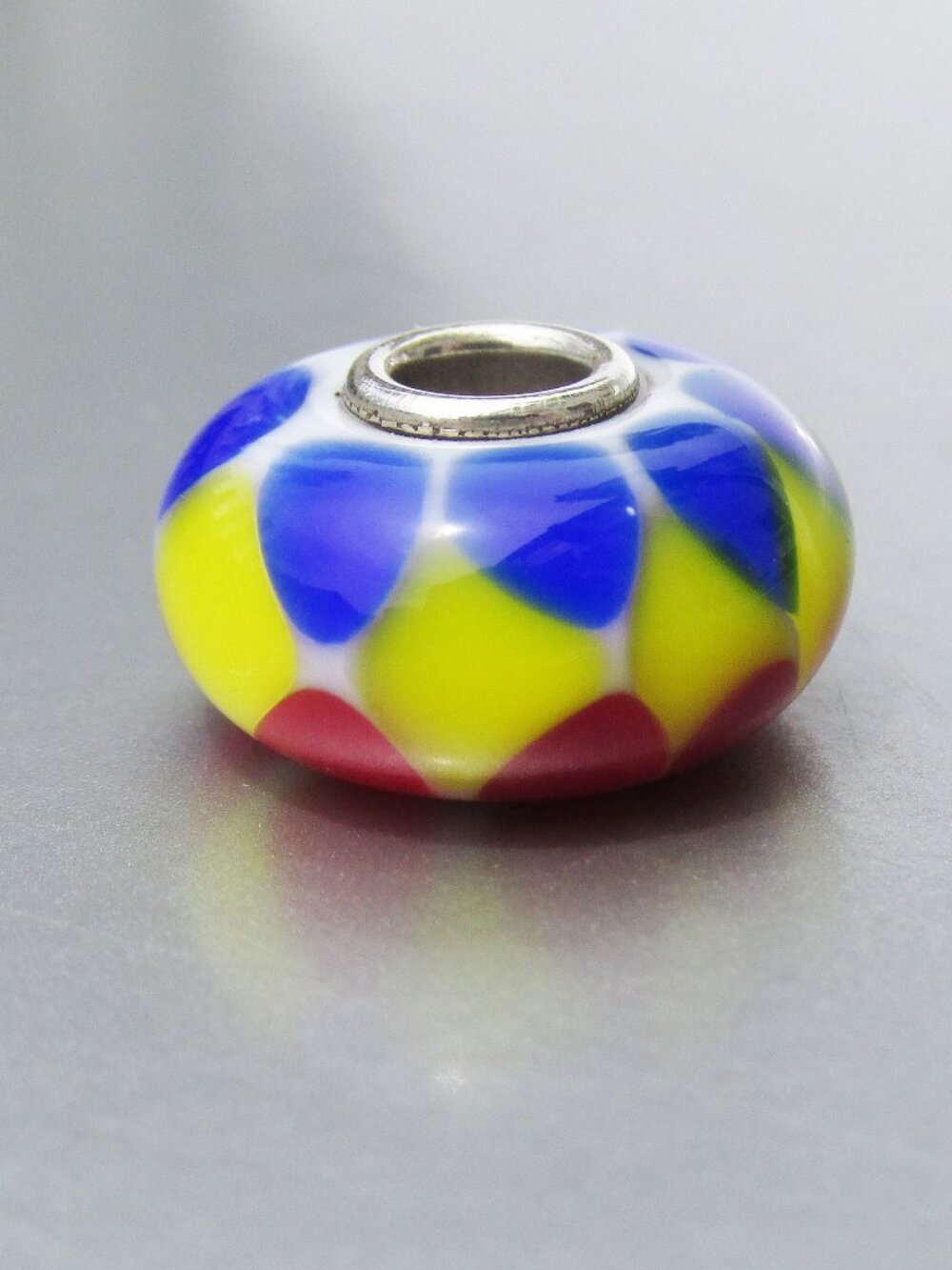 Retired TROLLBEADS Sterling Silver Blue Red Yellow Glass CIRCUS Bead 61337